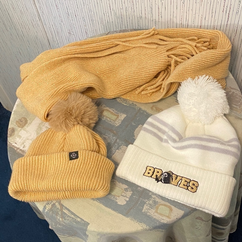 Women Cozy Knit Scarf and Beanie Set - Tan Nanette  Lepore & Adidas Beanie